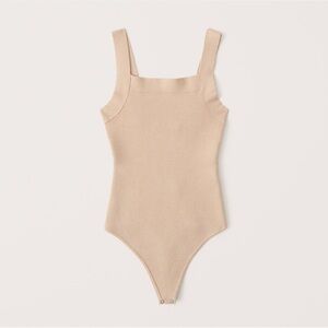 Abercrombie & Fitch Square Neck Knit Beige Bodysuit